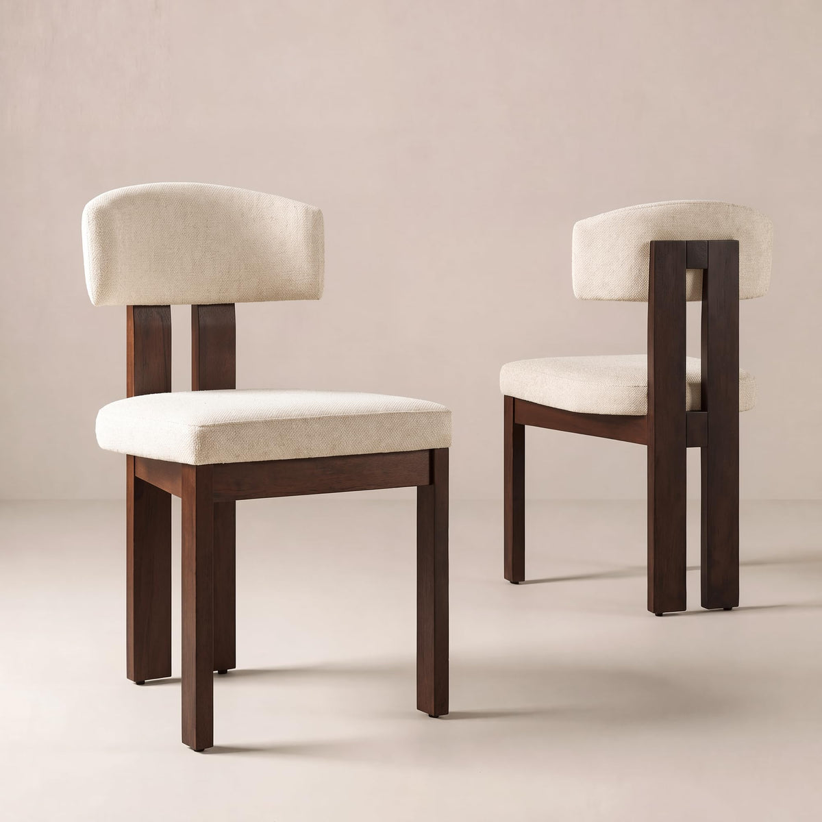 COLAMY Set of 4 Upholstered Dining Chairs, Beige & Walnut