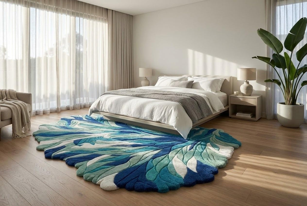 Hand-Tufted Abstract Tropical Leaf Plush Area Rug