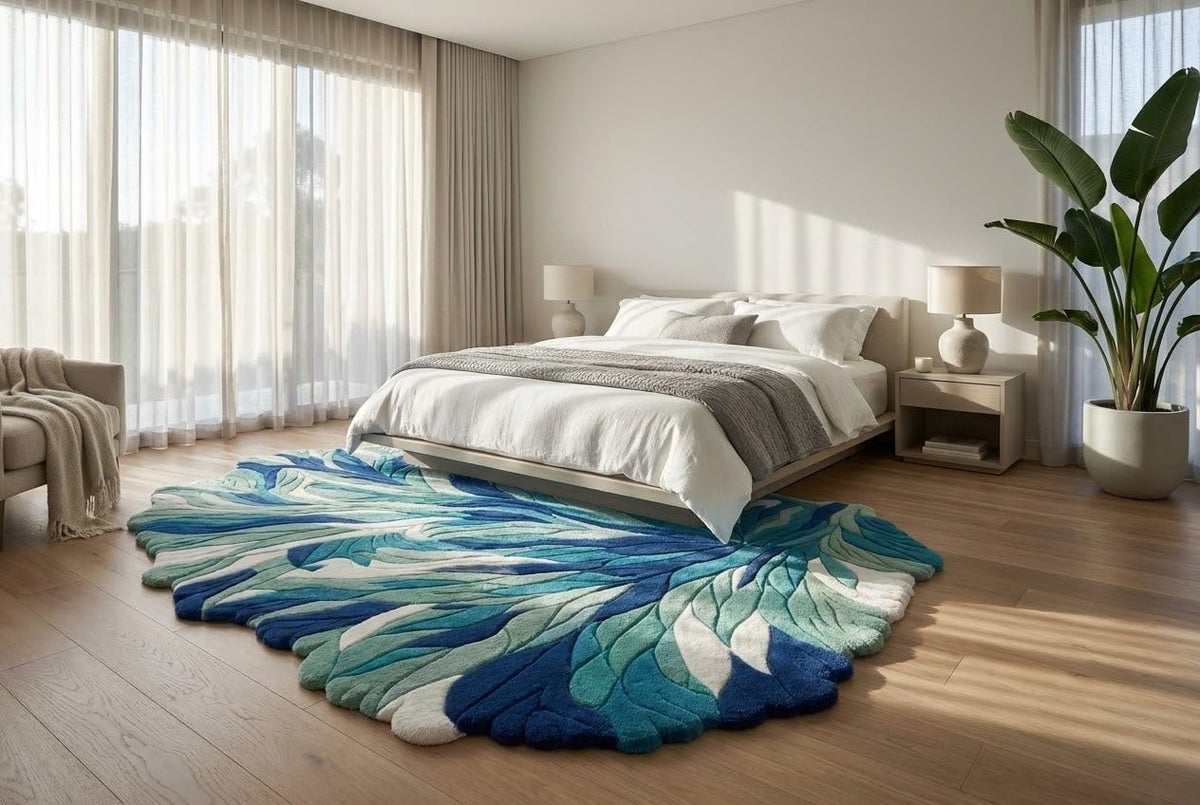 Hand-Tufted Abstract Tropical Leaf Plush Area Rug