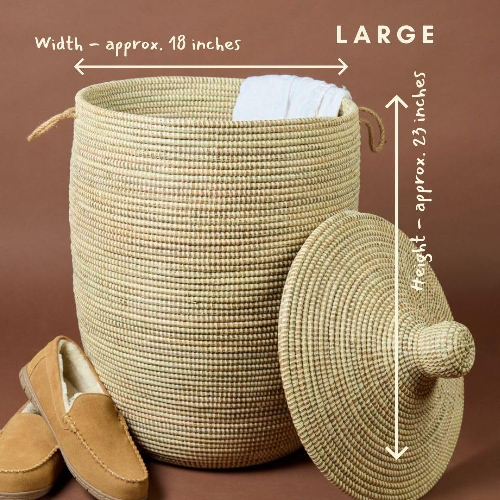 Large Boho Wicker Storage Basket with Lid, 23-Inch