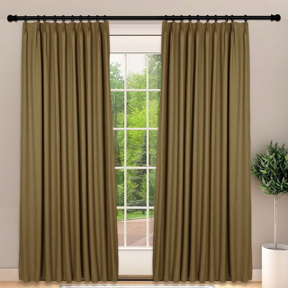 Frelement Light-Filtering Linen Pinch Pleat Curtains, 2 Panels
