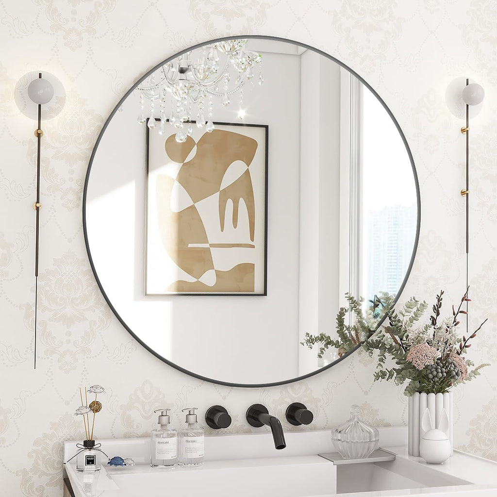 BEAUTYPEAK Round Metal Frame Decorative Wall Mirror