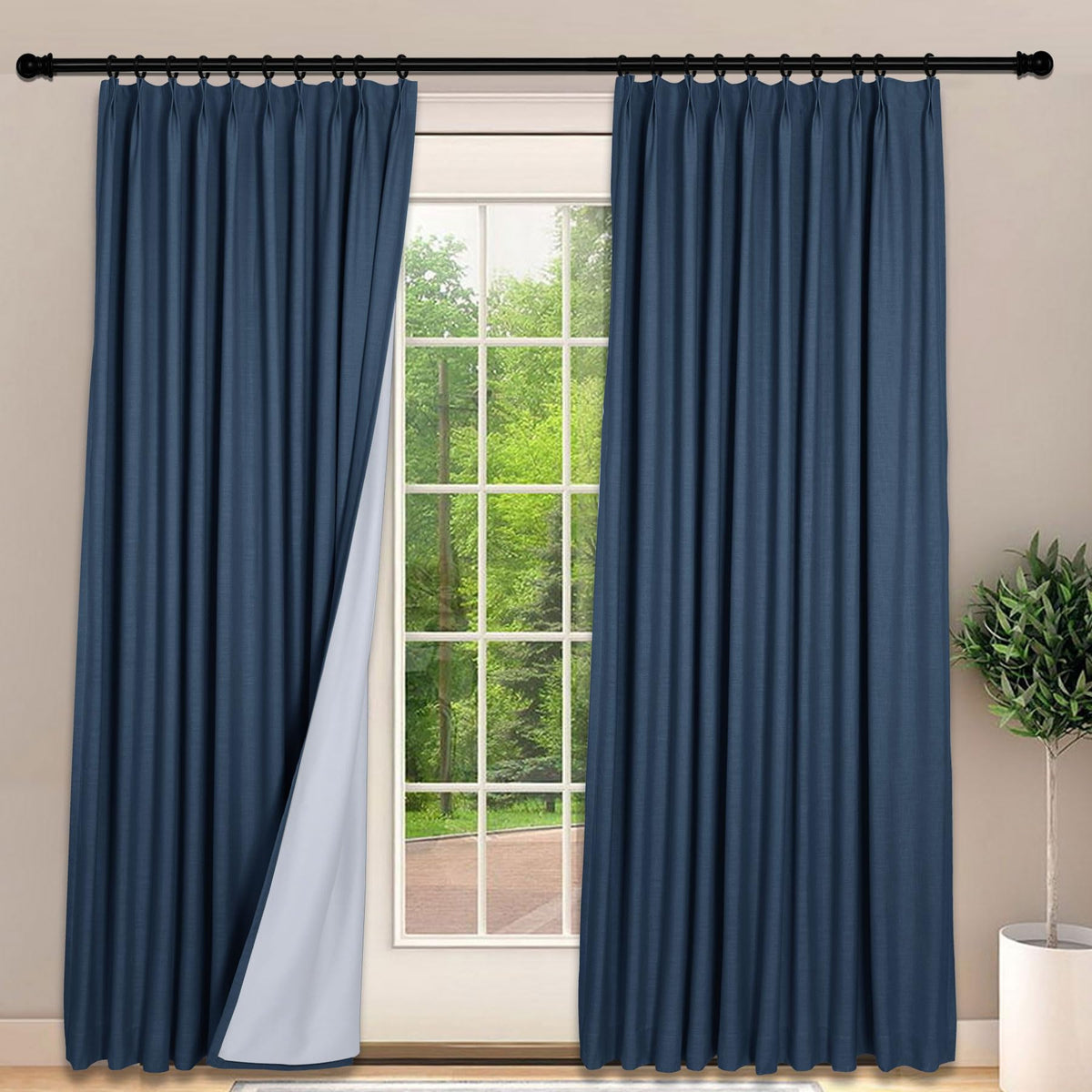 Frelement Light-Filtering Linen Pinch Pleat Curtains, 2 Panels