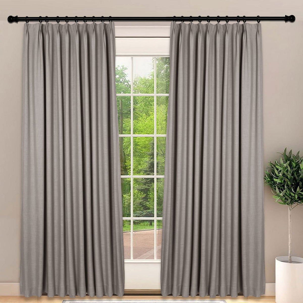 Frelement Light-Filtering Linen Pinch Pleat Curtains, 2 Panels