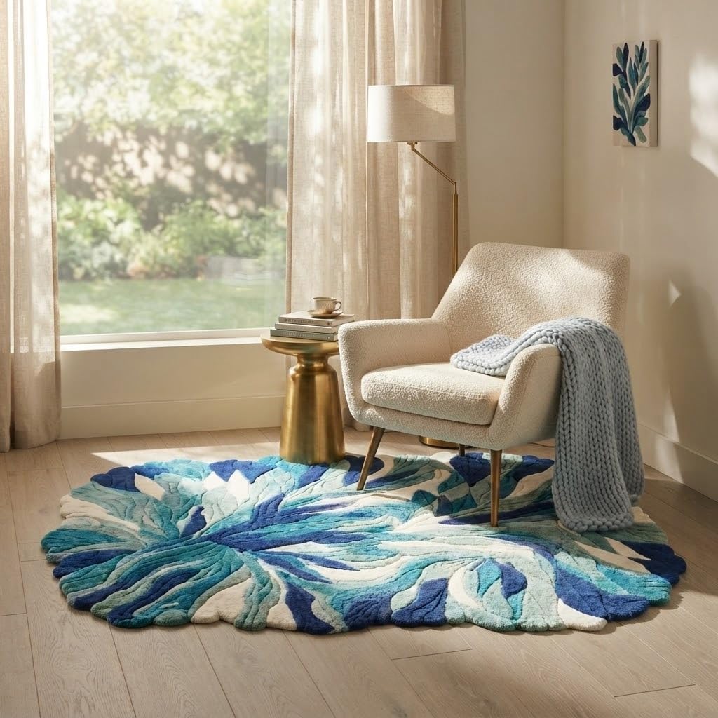 Hand-Tufted Abstract Tropical Leaf Plush Area Rug