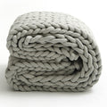 Chunky Knit Cotton Throw Blanket, Light Gray 120 x 150 cm