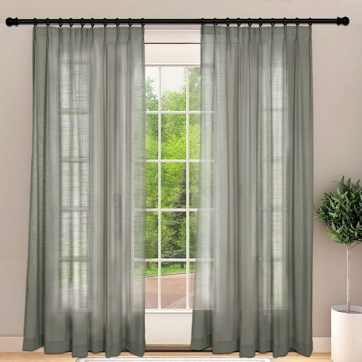 Frelement Light-Filtering Linen Pinch Pleat Curtains, 2 Panels