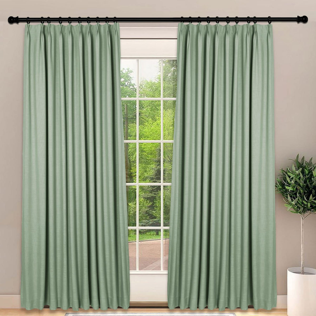 Frelement Light-Filtering Linen Pinch Pleat Curtains, 2 Panels