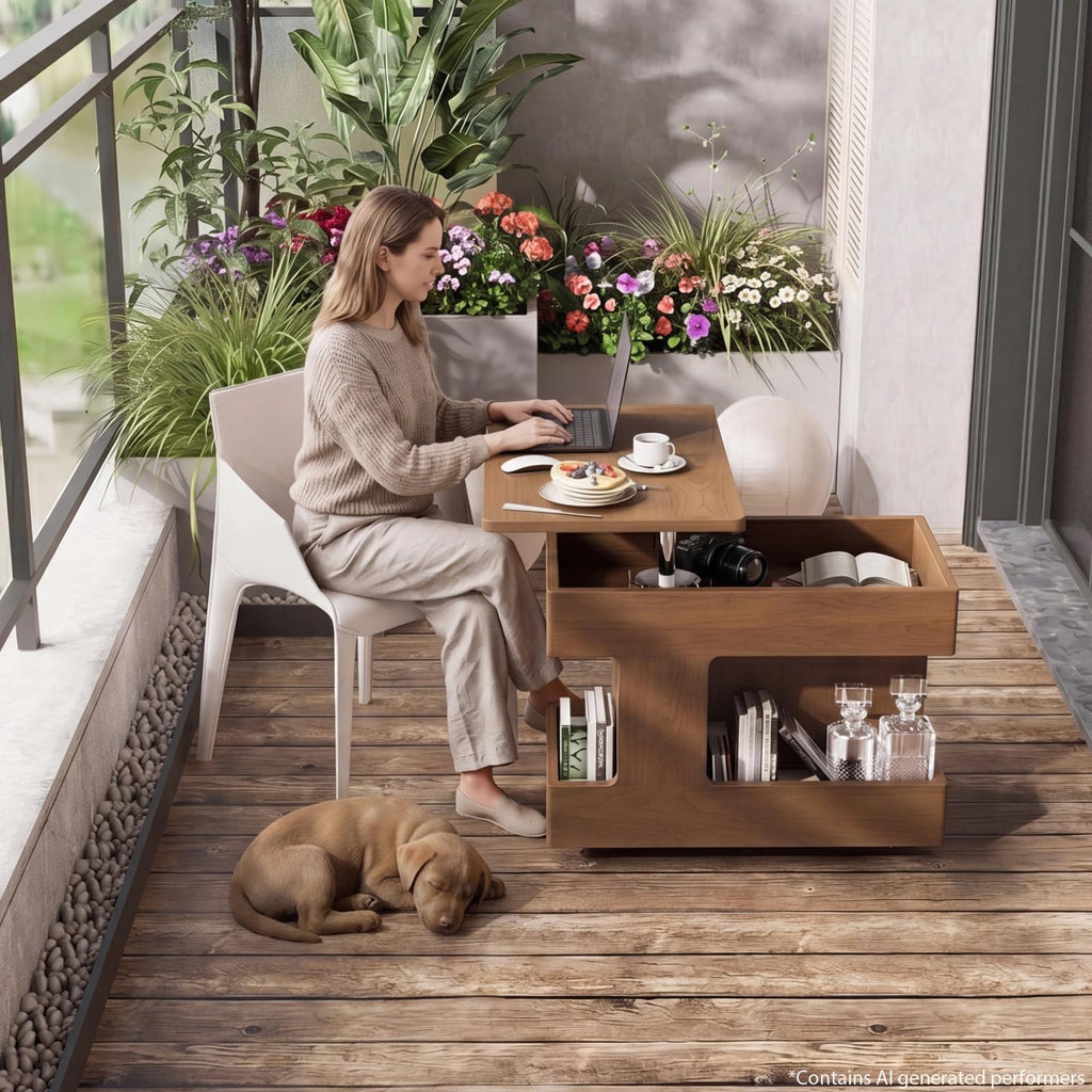 OKCMTR Solid Wood Lift-Top Coffee Table with Wheels, Walnut