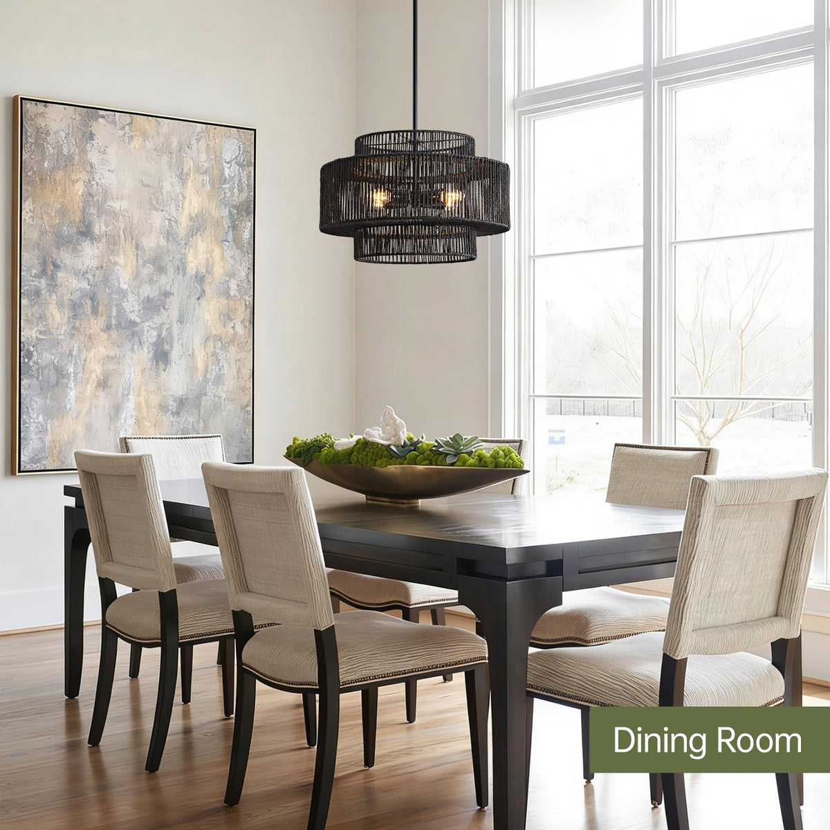 InterMaka Large Boho Rattan Chandelier Light Fixture