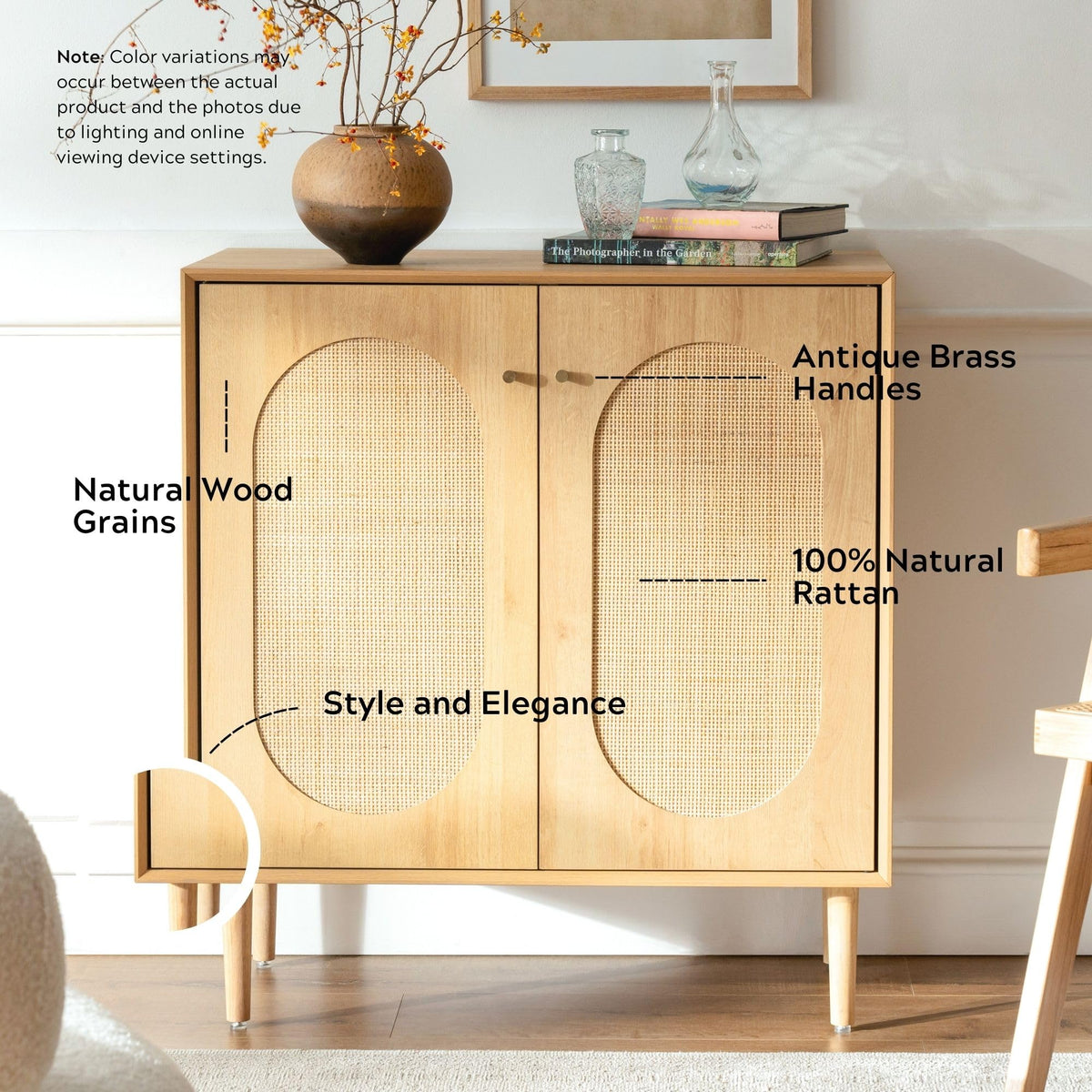 Boho Rattan Sideboard Cabinet with Adjustable Shelves