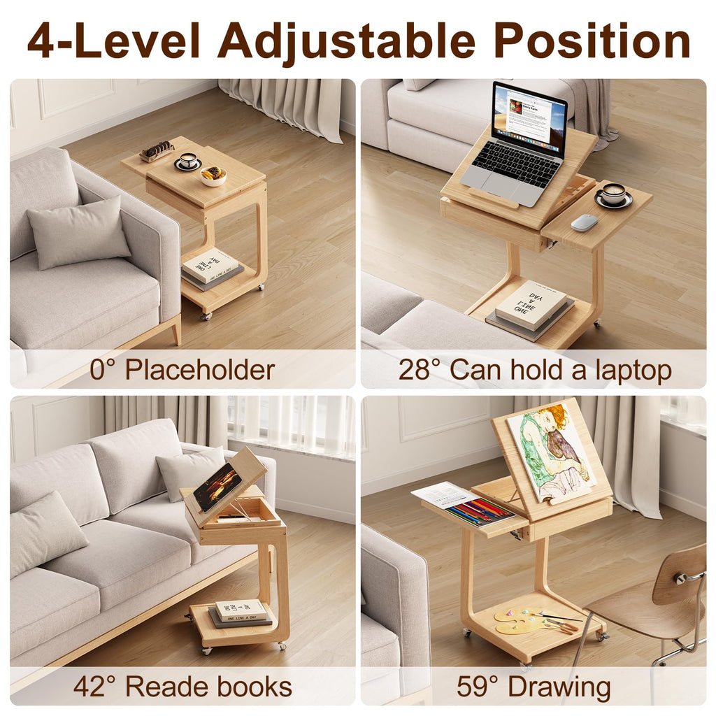 YAZIFIRSTLY Solid Wood C-Shaped End Table for Living Room
