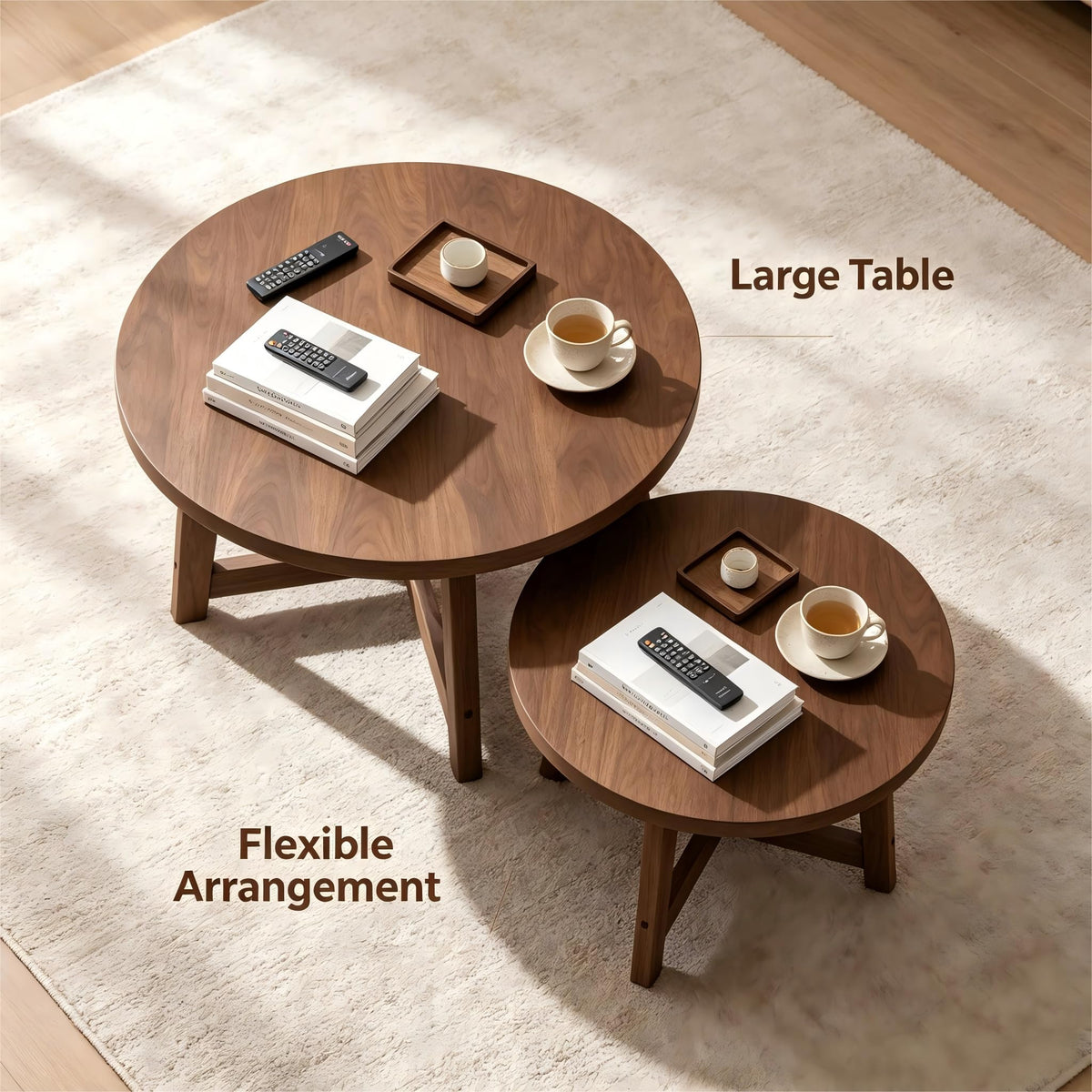 SHAOMABA Round Nesting Coffee Table Set of 2, Wood