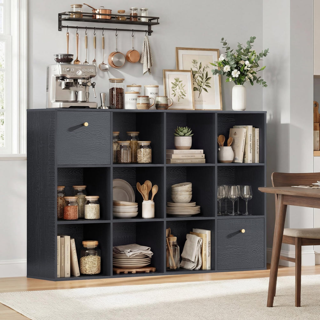 Wood Cube Storage Bookcase with Fabric Drawers & Bins