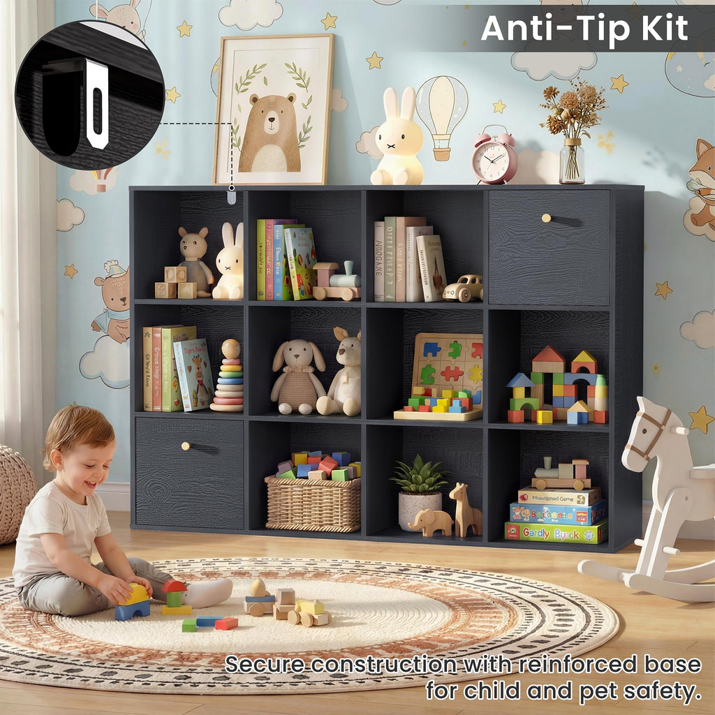 Wood Cube Storage Bookcase with Fabric Drawers & Bins
