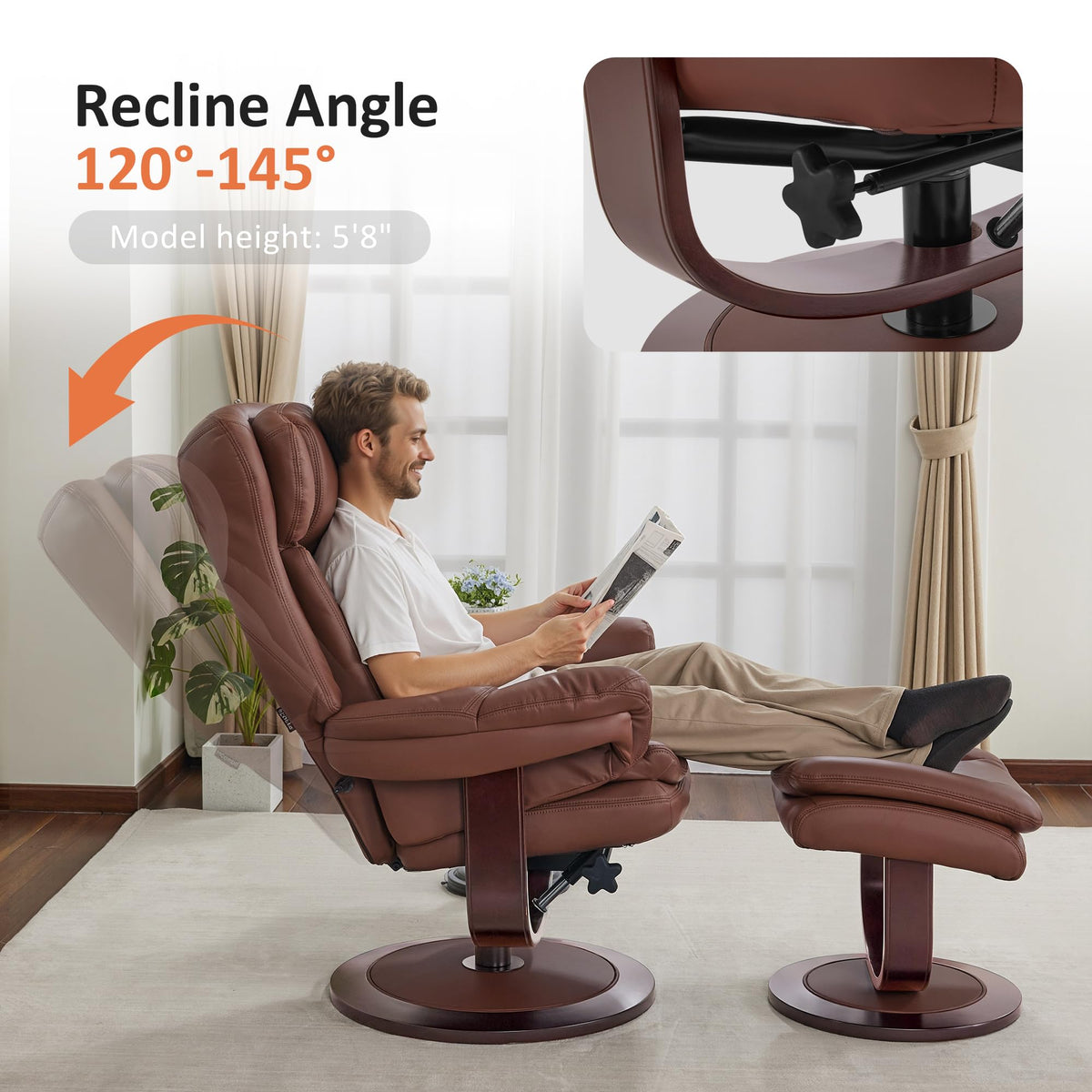 MCombo Swivel Recliner Chair with Ottoman & Wood Base
