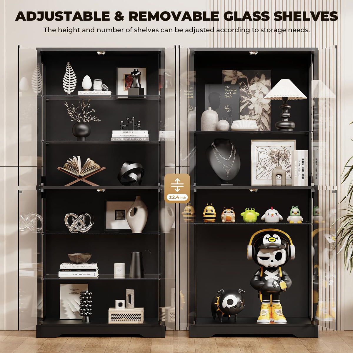 BROTTAR Glass-Door Display Cabinet with Storage Shelves
