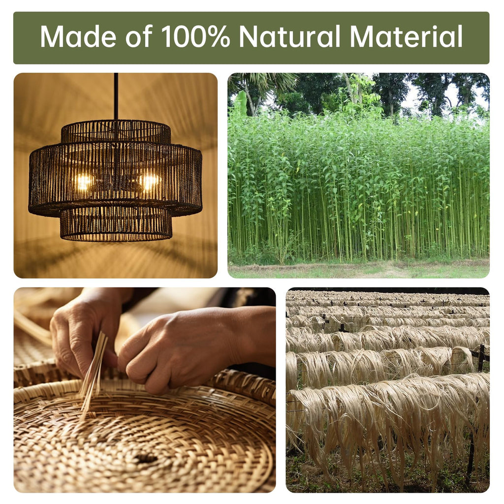 InterMaka Large Boho Rattan Chandelier Light Fixture