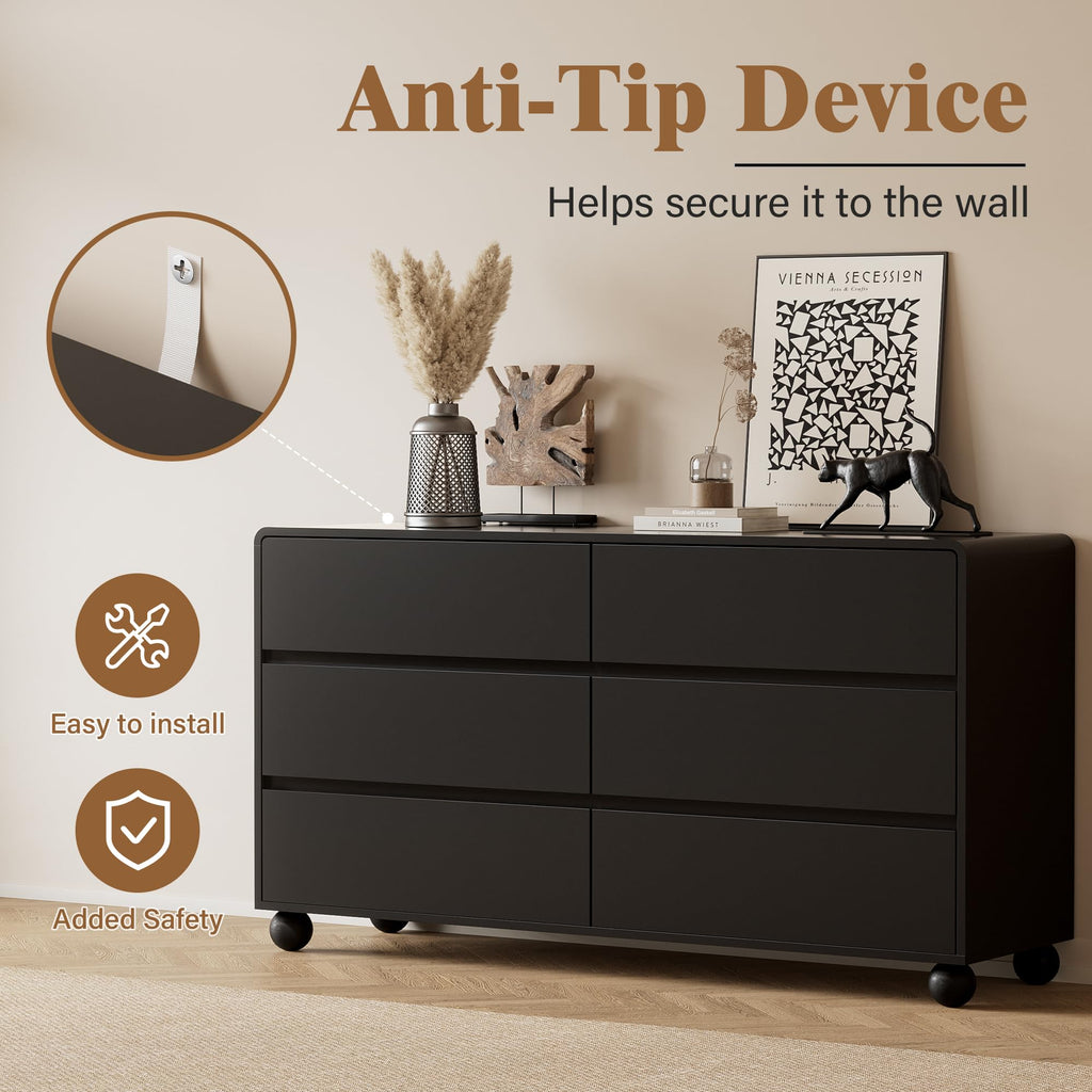 Furniway Modern 6-Drawer Bedroom Dresser with Storage