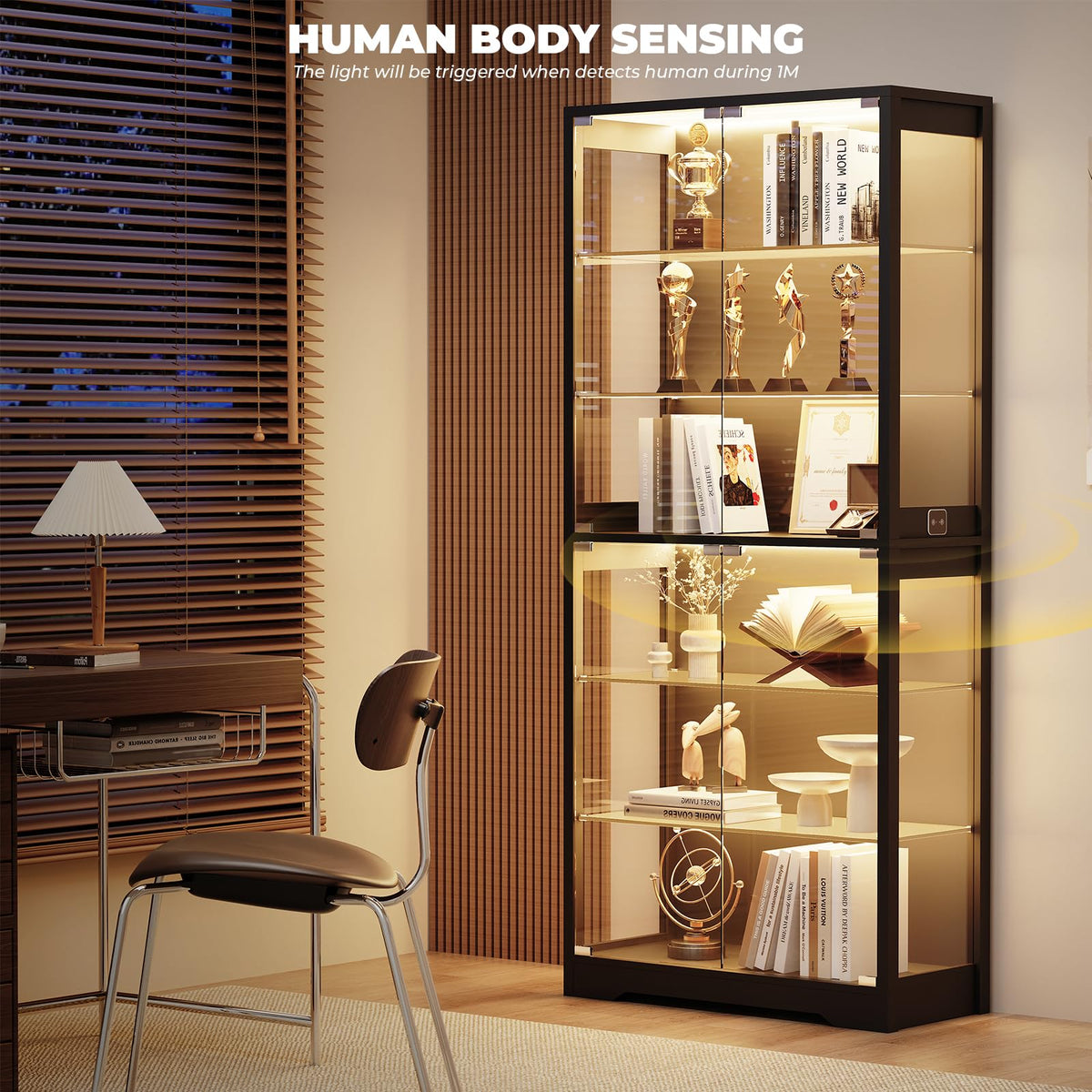 BROTTAR Glass-Door Display Cabinet with Storage Shelves