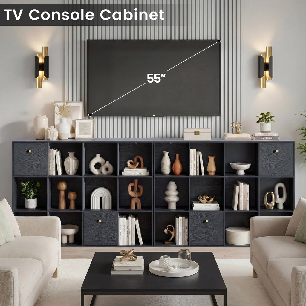 Wood Cube Storage Bookcase with Fabric Drawers & Bins