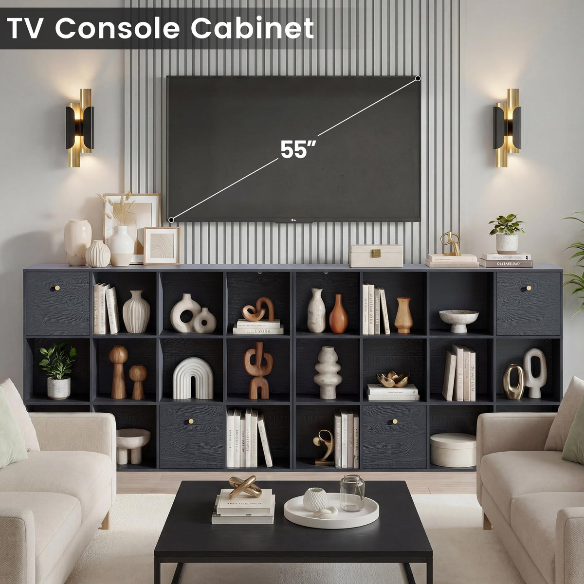 Wood Cube Storage Bookcase with Fabric Drawers & Bins