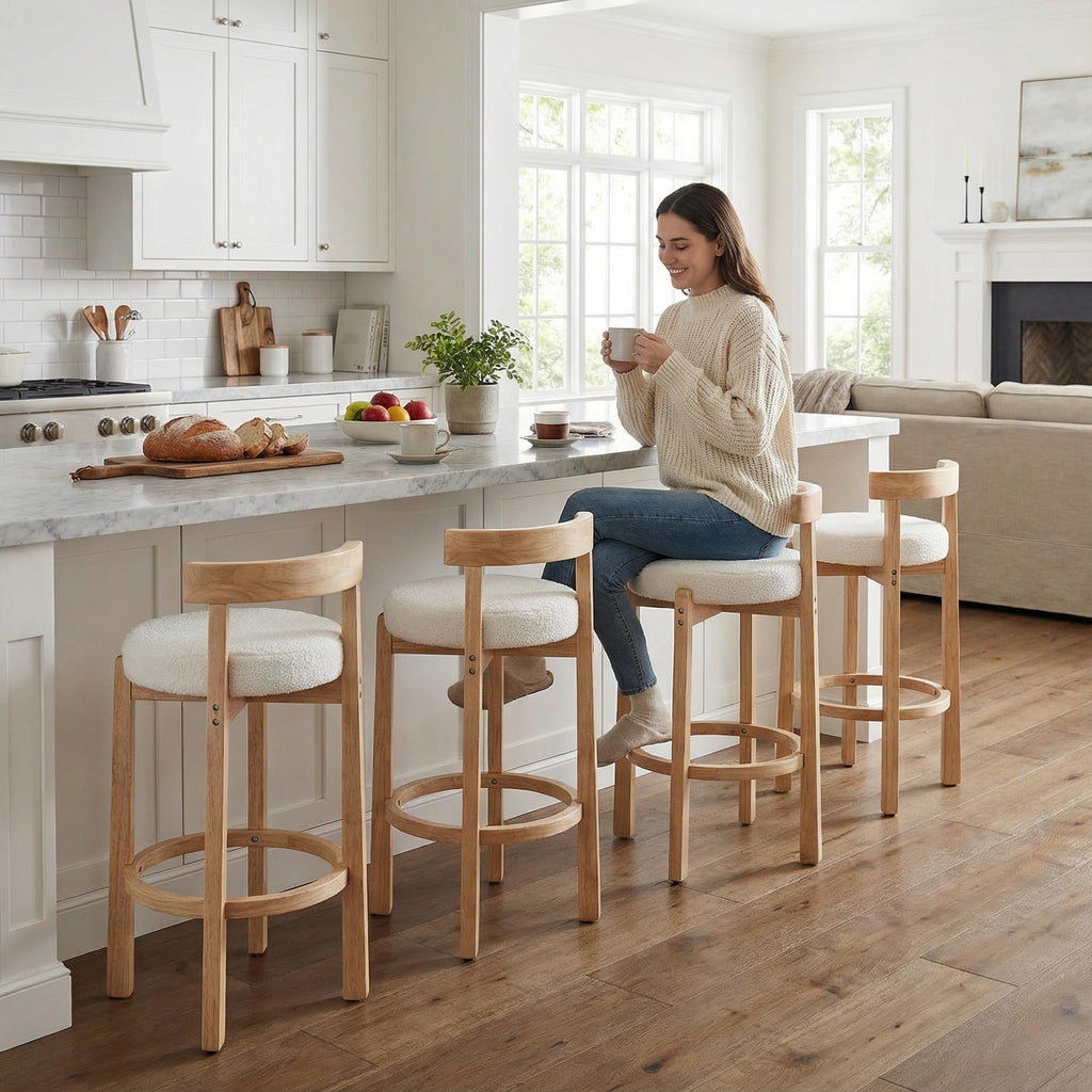 LukeAlon Rustic Modern Round Wood-Leg Low-Back Stool 5733