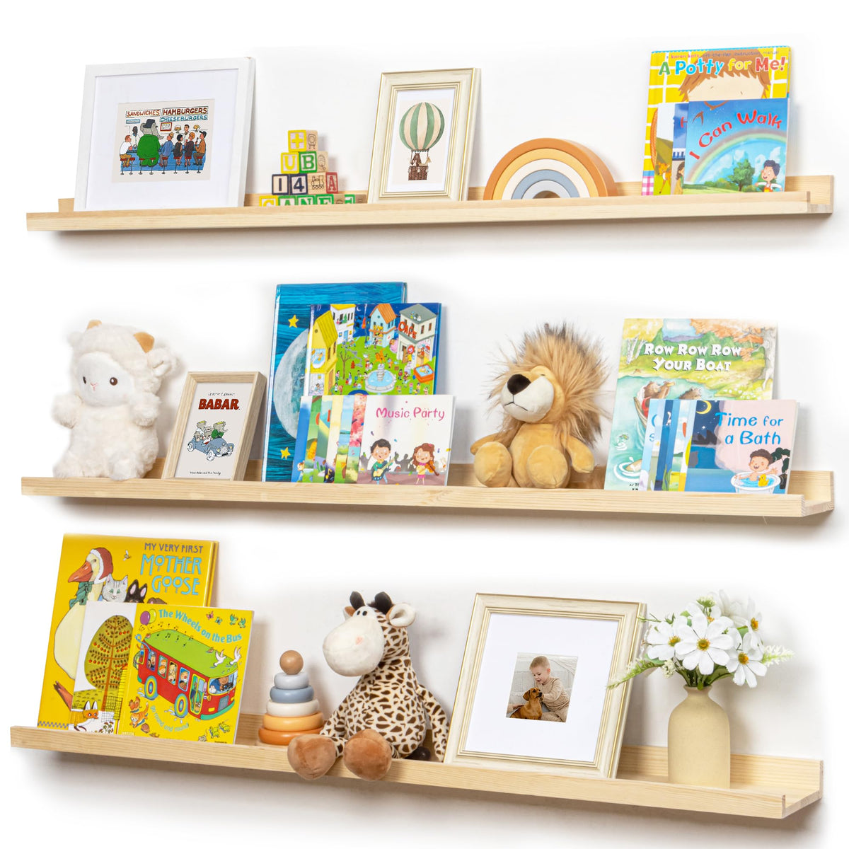 FLYJOE Solid Wood Picture Ledge Display Shelf