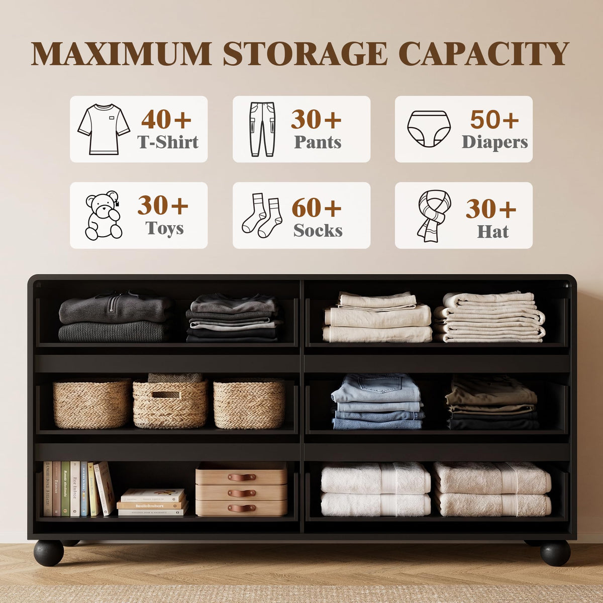 Furniway Modern 6-Drawer Bedroom Dresser with Storage