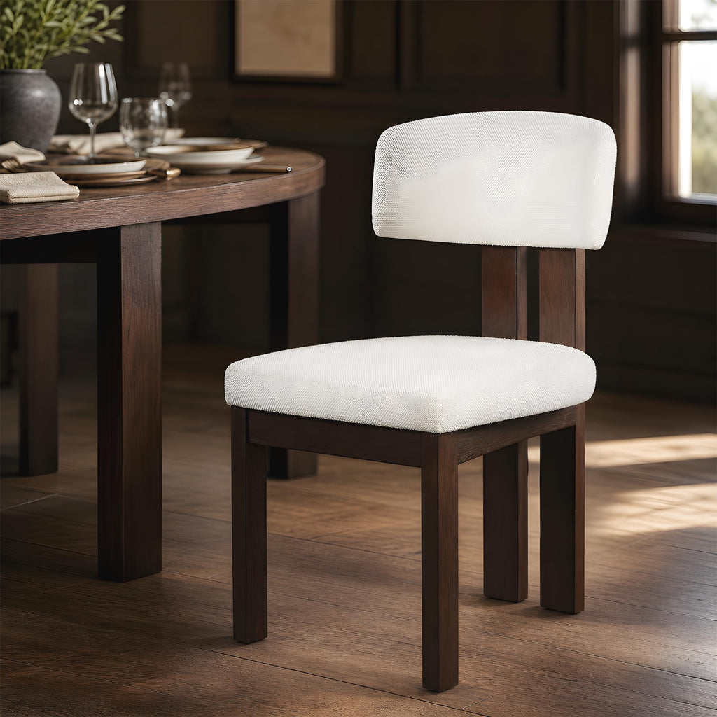 COLAMY Set of 4 Upholstered Dining Chairs, Beige & Walnut