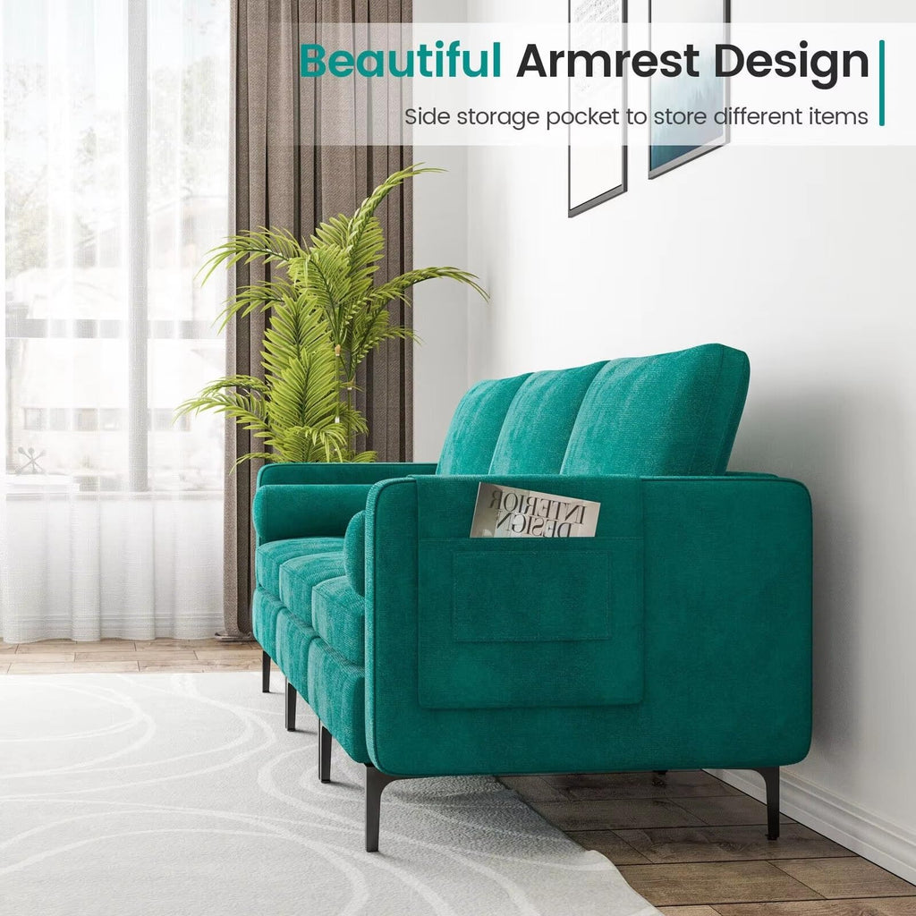 UMKLSW 3-Seat Modular Blue Suede Sofa with Storage Pocket