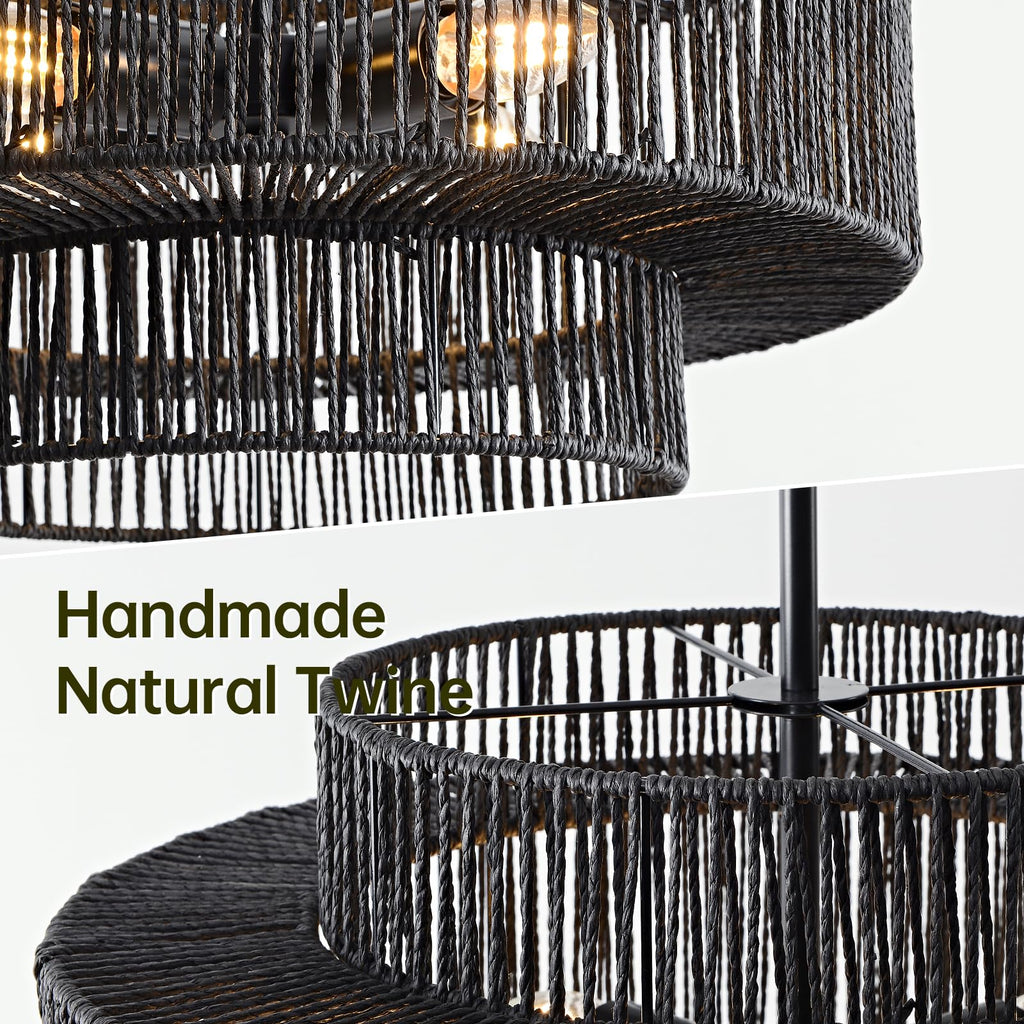 InterMaka Large Boho Rattan Chandelier Light Fixture