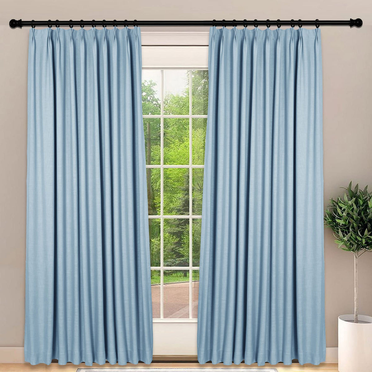 Frelement Light-Filtering Linen Pinch Pleat Curtains, 2 Panels