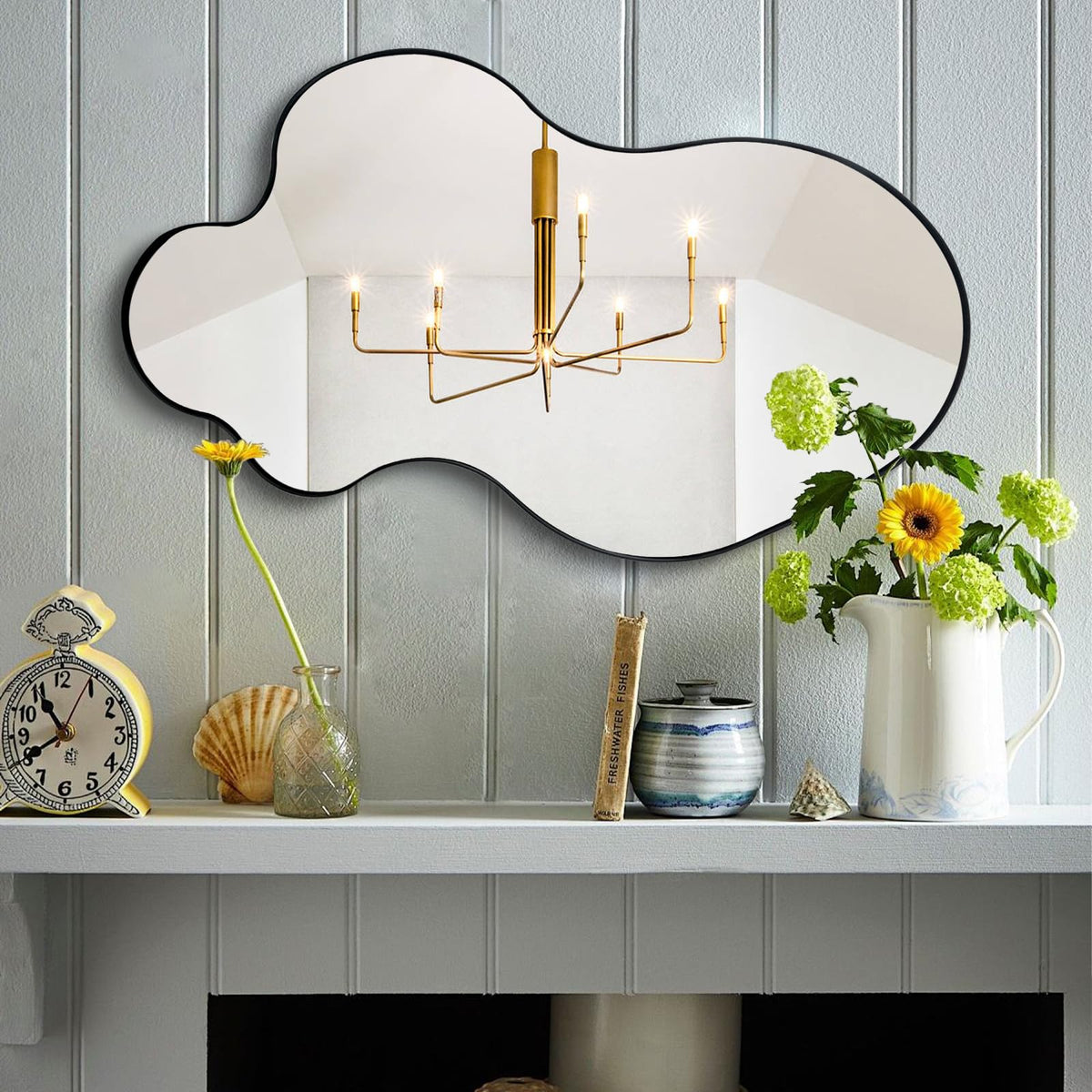 Flower-Shaped Decorative Metal Wall Mirror for Entryway