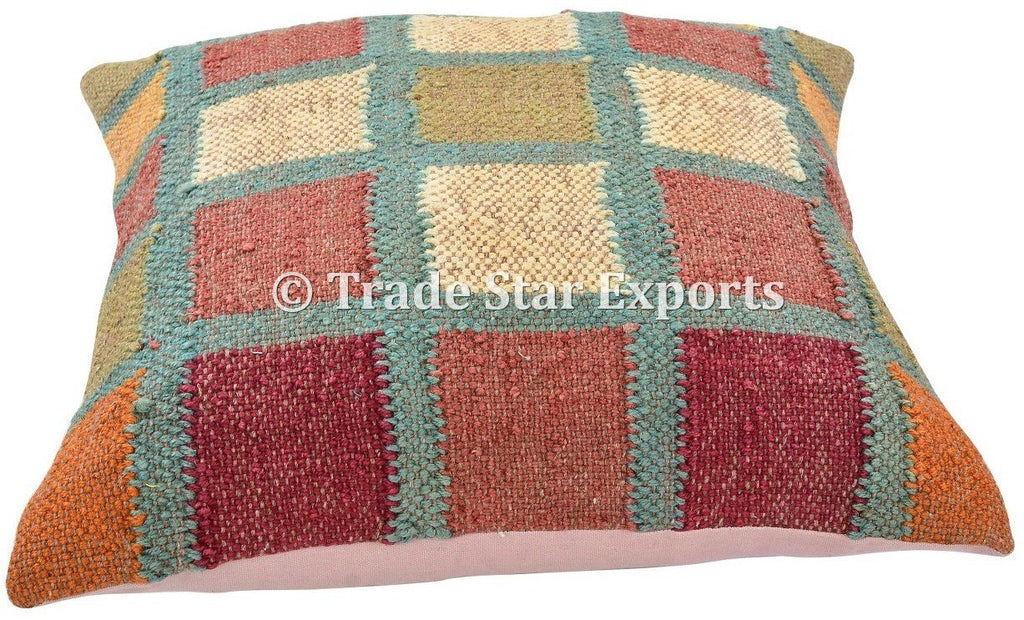 Set of 5 Handmade Jute Kilim Pillow Covers, 18 x 18 Inch