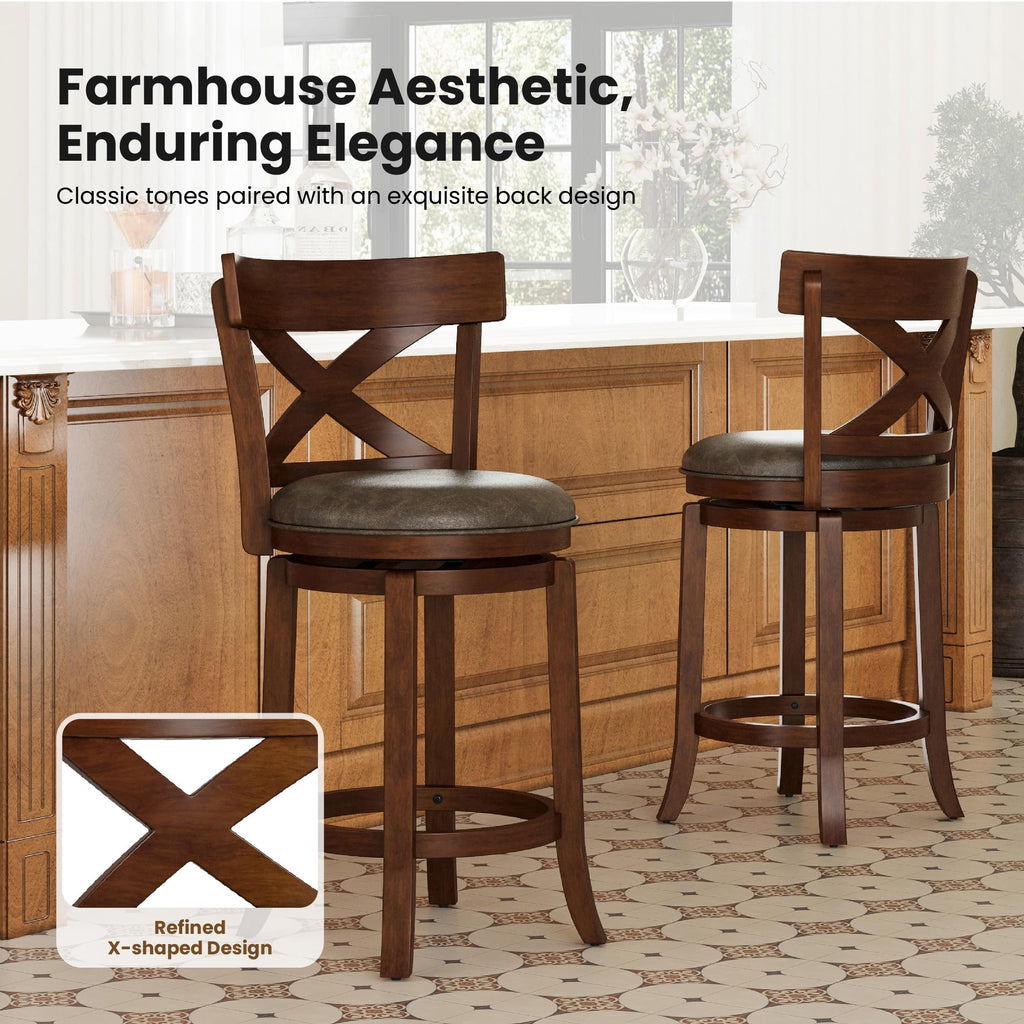 PHI VILLA Swivel Counter-Height Faux Leather Bar Stools