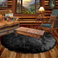 Fur Accents Round Black Faux Fur Shag Area Rug, 8 x 8 Ft