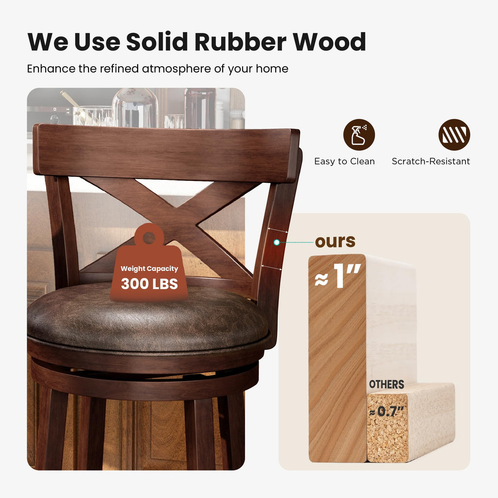 PHI VILLA Swivel Counter-Height Faux Leather Bar Stools