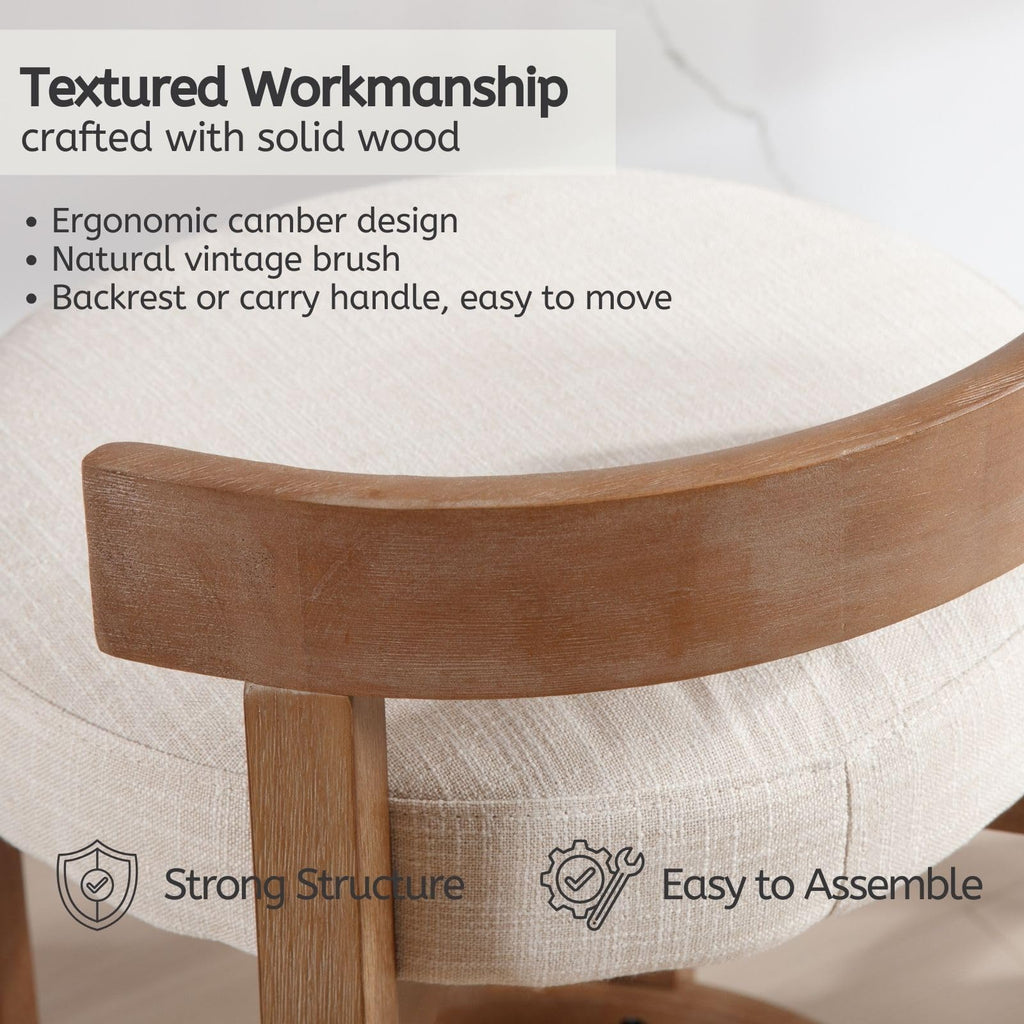 LukeAlon Rustic Modern Round Wood-Leg Low-Back Stool 5733