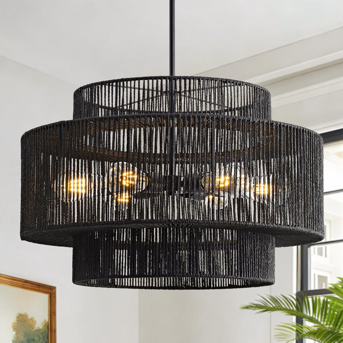 InterMaka Large Boho Rattan Chandelier Light Fixture