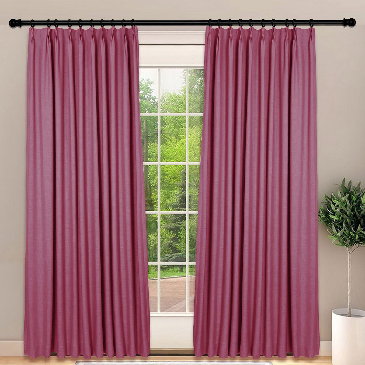 Frelement Light-Filtering Linen Pinch Pleat Curtains, 2 Panels