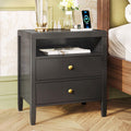 Modern Nightstand with Charging Station, 2 Drawers & Storage