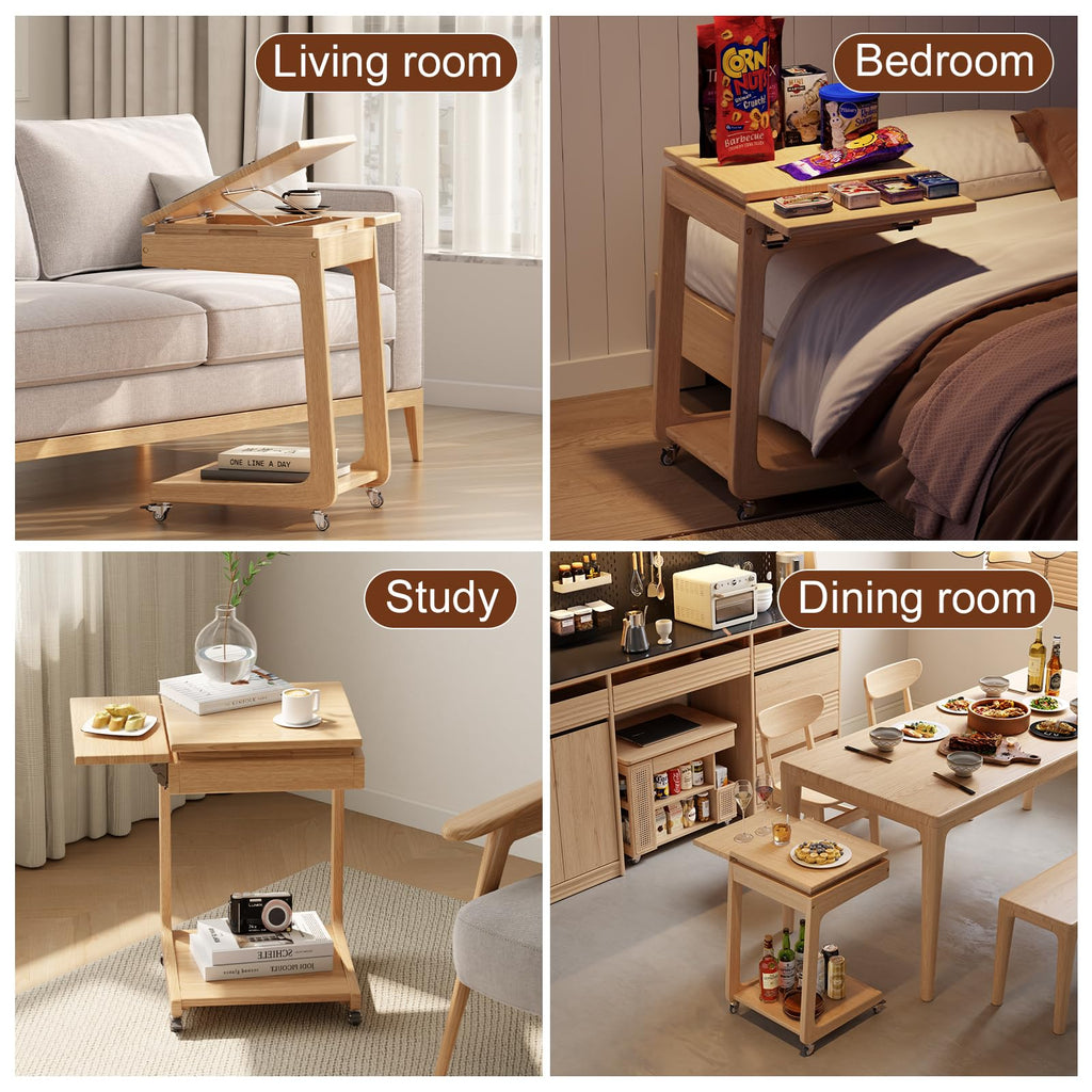 YAZIFIRSTLY Solid Wood C-Shaped End Table for Living Room
