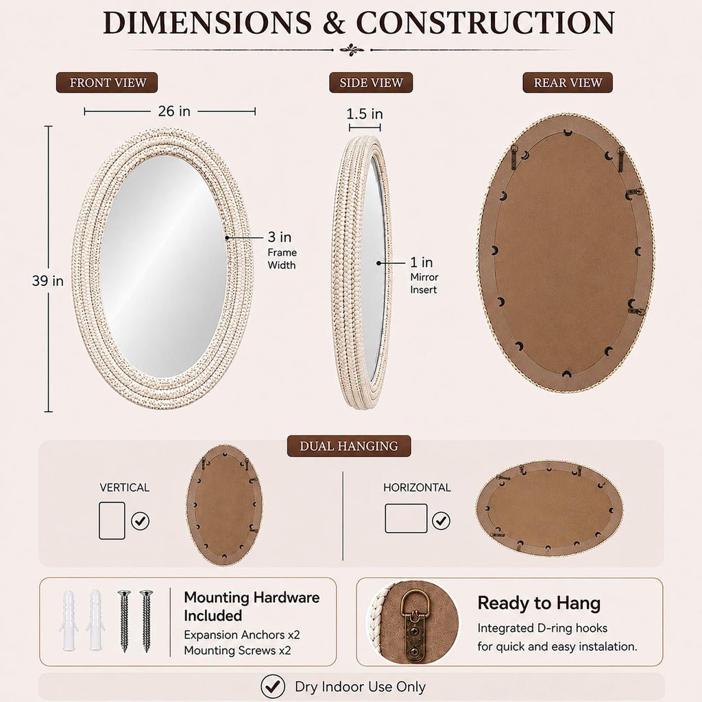 CAVINHOME Handwoven Corn Husk Decorative Wall Mirror