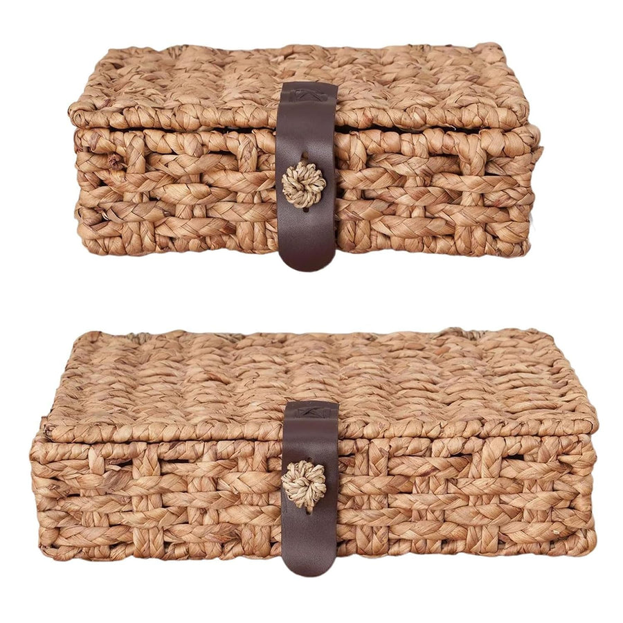 2-Piece Woven Water Hyacinth Storage Boxes with Lids