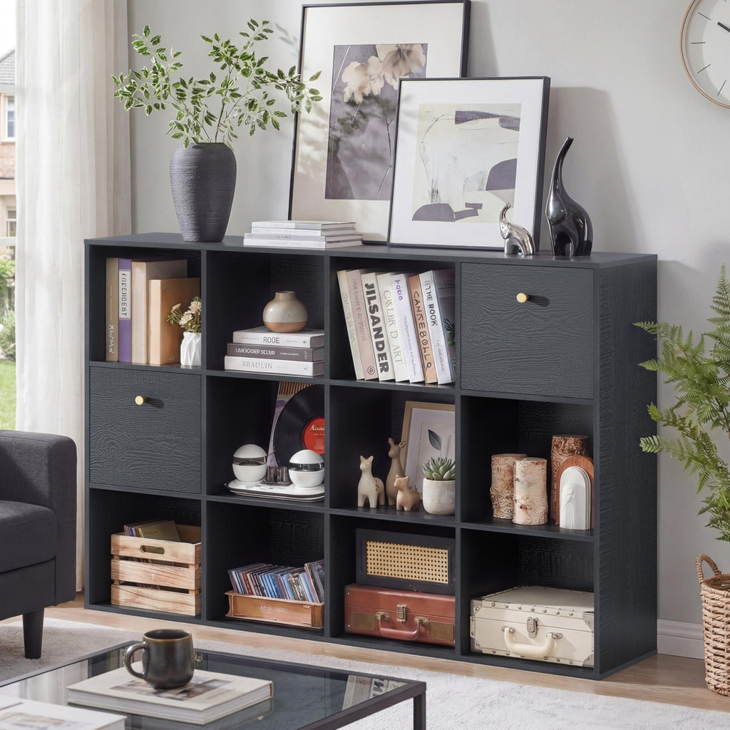 Wood Cube Storage Bookcase with Fabric Drawers & Bins