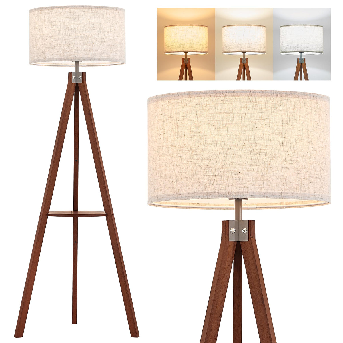 ELYONA Tripod Floor Lamp with Built-In Side Table