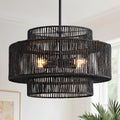 InterMaka Large Boho Rattan Chandelier Light Fixture