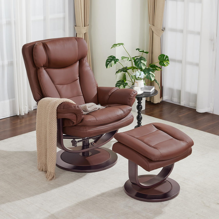 MCombo Swivel Recliner Chair with Ottoman & Wood Base