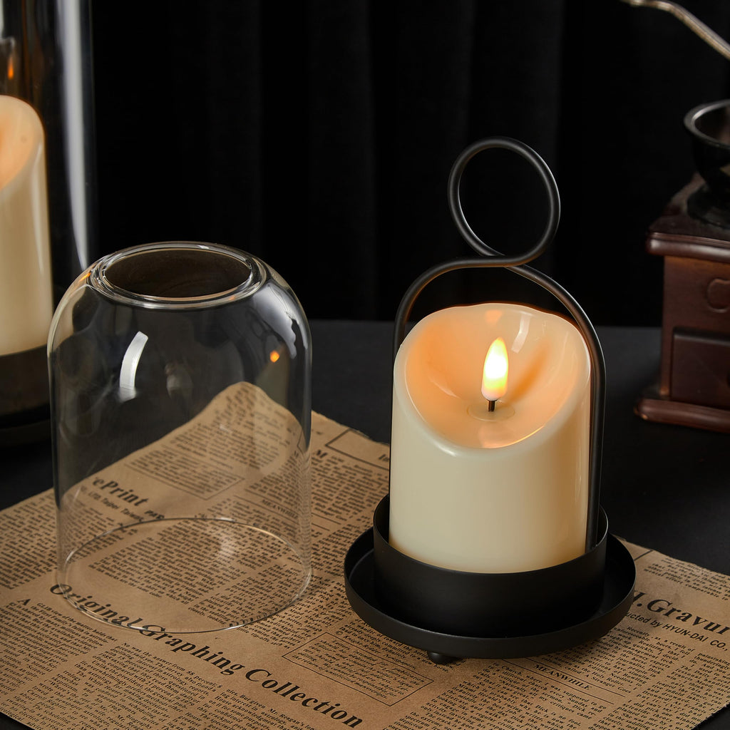 Ganwu Brass Hurricane Candle Holders with Glass Domes, Set of 2